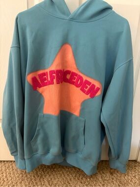 Aelfric Eden Teal Hoodie with Peach Star and Pink Logo